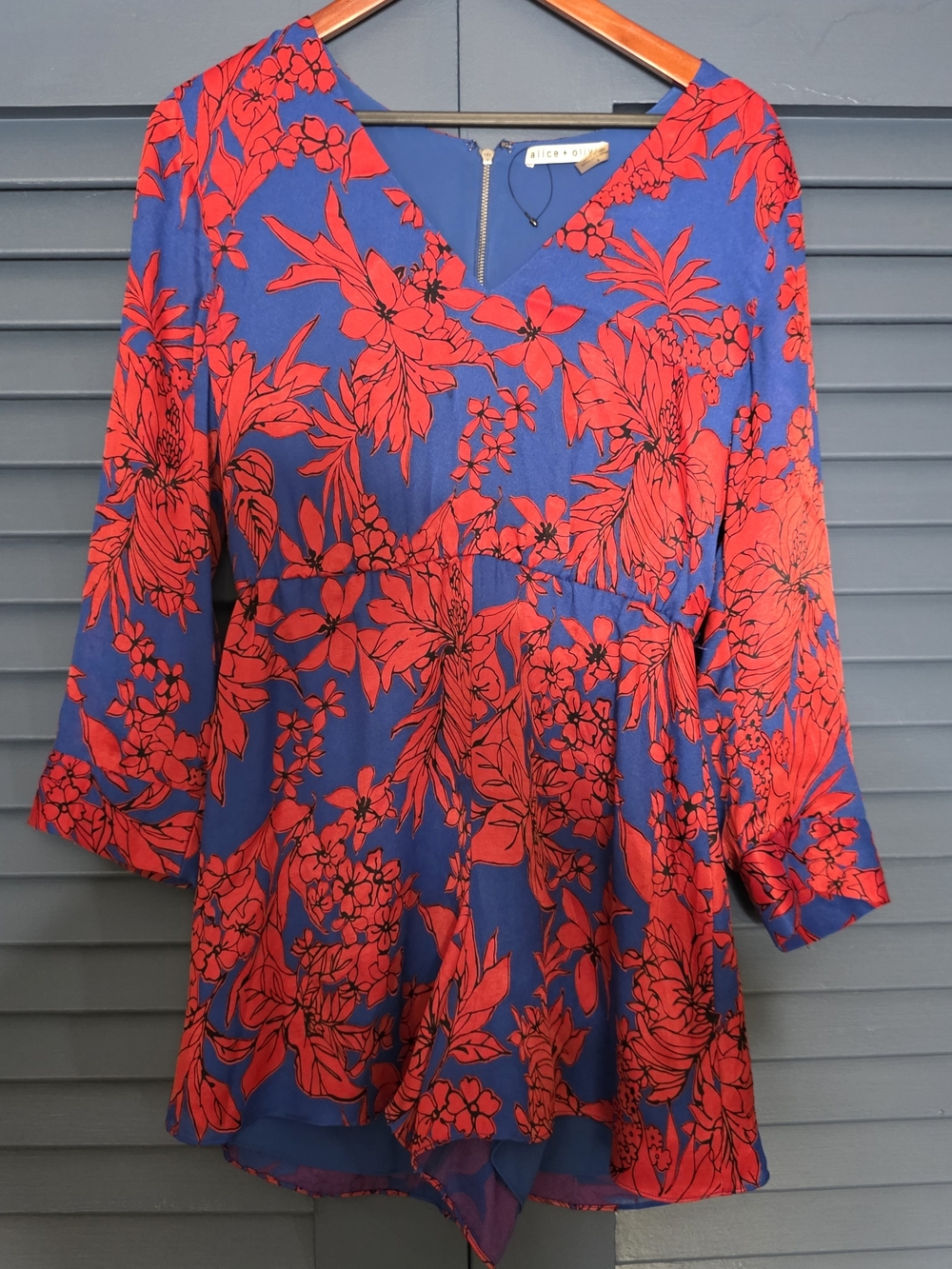 Alice + Olivia Navy with Red Floral V-Neck Tunic